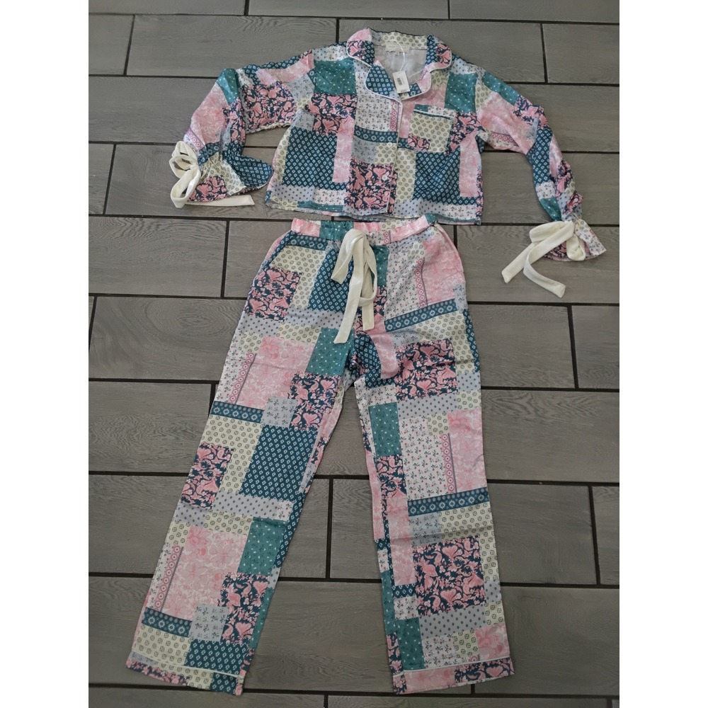 Simply Southern Women Pajama‎ Set Small Pink Blue Patchwork Floral 2pc NWT